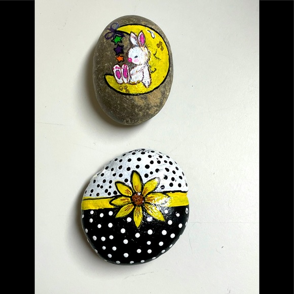 Hand Crafted Other - Hand painted bunny, sunflower & half moon  rocks
